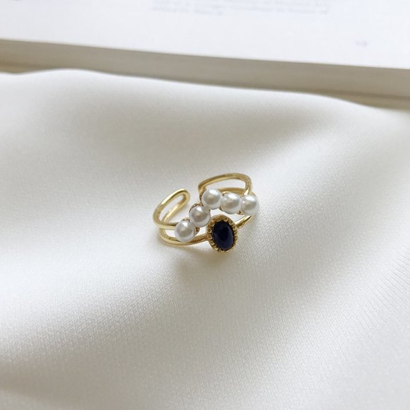 LAST ONE 💖18K Goldplated Rings Pearls Dark Stone - Picture 6 of 13